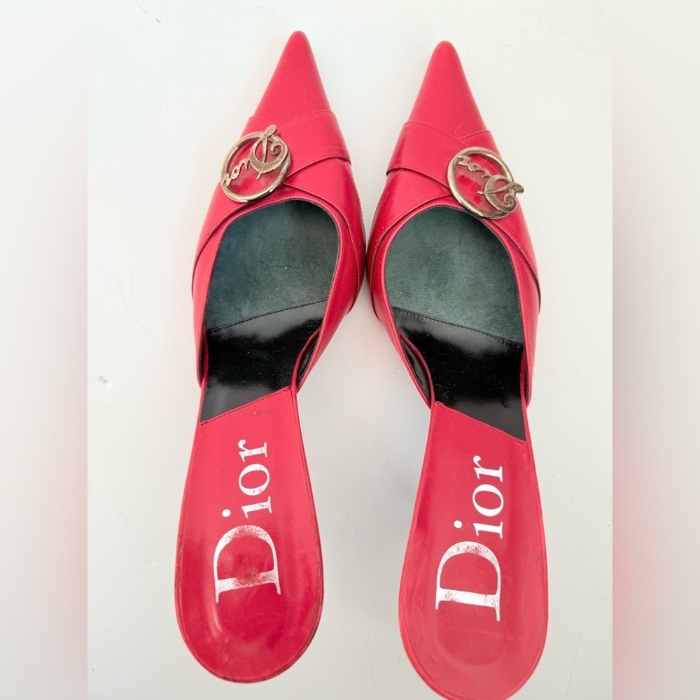 Christian Dior by John Galliano 2000's Red Leather "Dior" Diva Mule Heels EU 40 - Picture 6 of 9